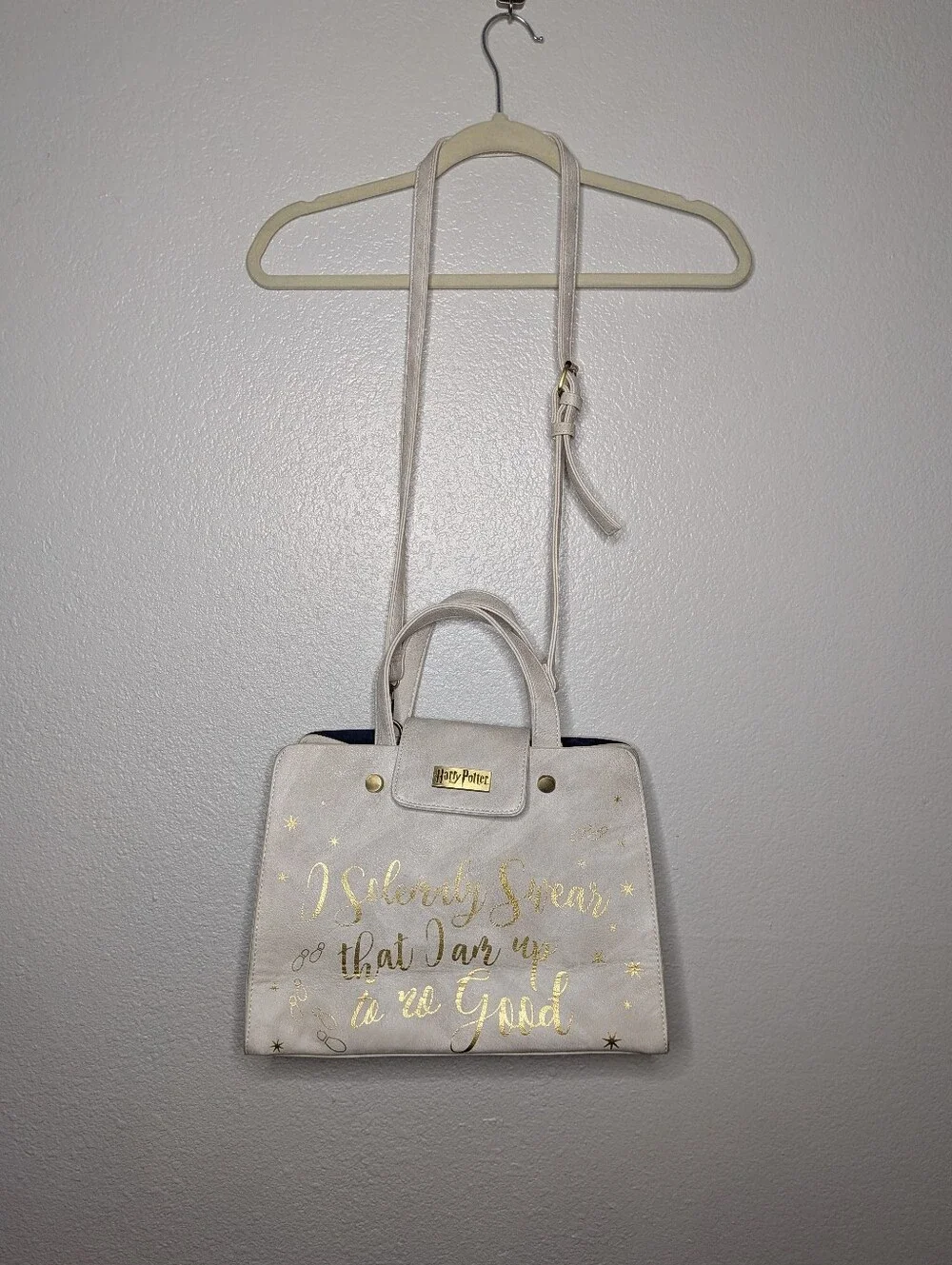 Bioworld Ivory Cream Harry Potter Marauders I Solomnly Swear Tote Crossbody Bag